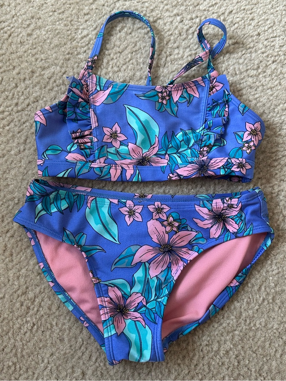 art class Purple Floral Two-Piece Girls' Swim Bikini with Pink Accents